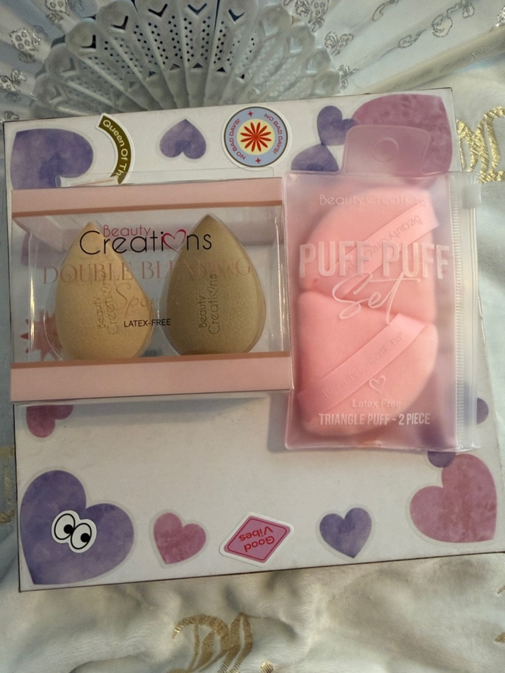 Beauty Creations Gold Blending Sponges with Pink Triangle Puff Set